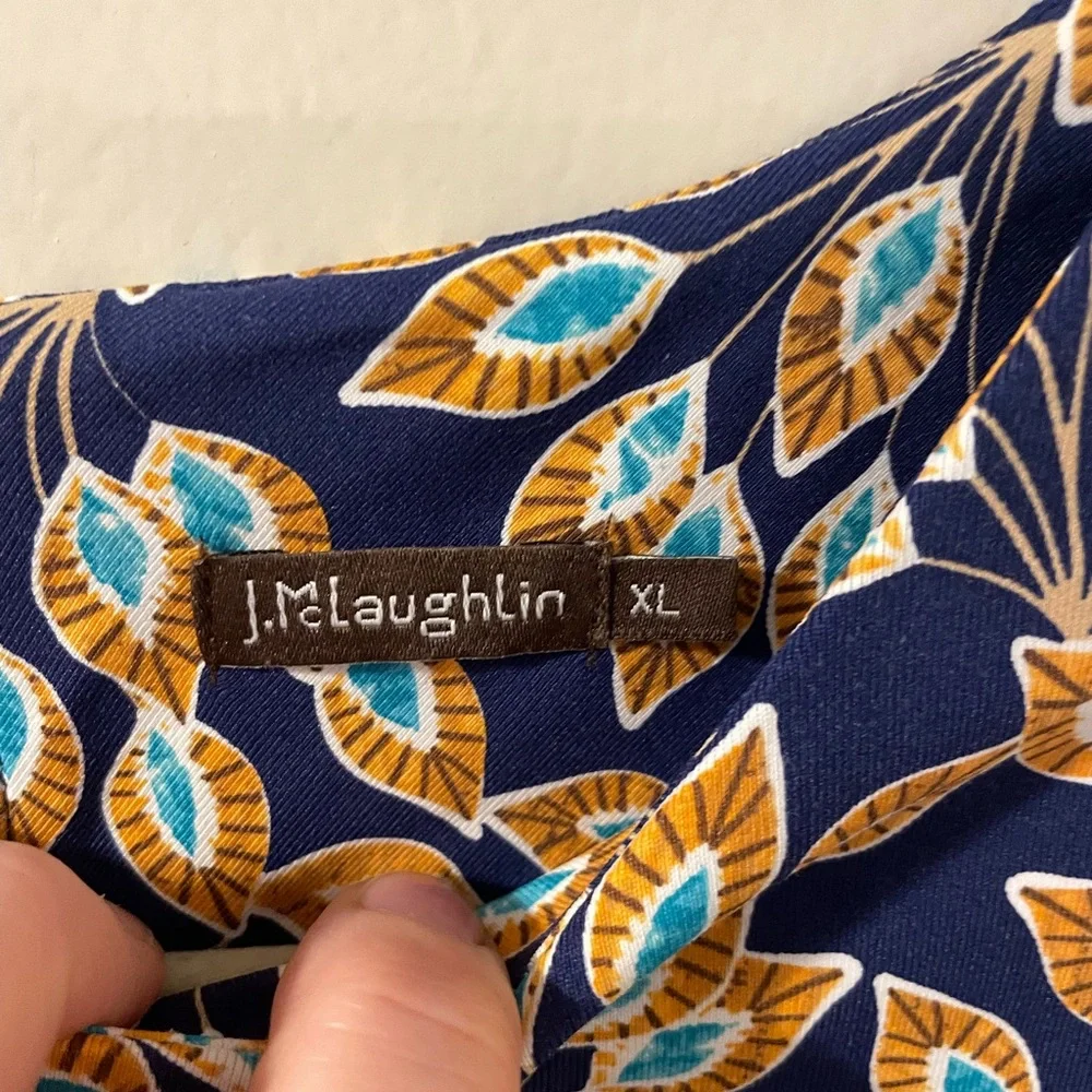 J.Mclaughlin Catalyst Dress Navy/Orange Peacock Feather Catalina Cloth Pocket XL